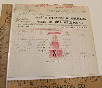 Antique 1877 Billhead Frank Green Mfr Cast Iron Pipe Valves Hydrants Steam & Gas • $19.99