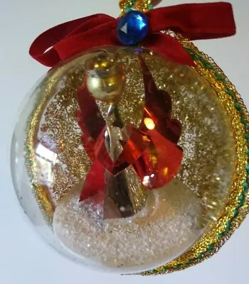 Glitter Angel Christmas Ornament Vintage Plastic Foil Semi Translucent 4  Round • $18.50