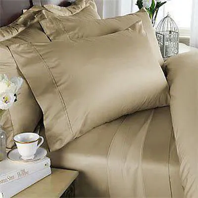 Luxury Hotel Quality Bedding Set 1000TC All UK Size Egyptian Cotton Beige Solid • £82.48