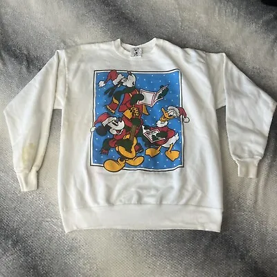 Vintage Mickey Mouse Sweatshirt Adult XL Crewneck Mickey Goofy Donald Christmas • $17.95