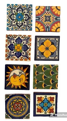 8 Ceramic Terra Cotta Wall Tiles 4.25  Decorative Mediterranean Geometric Floral • $20