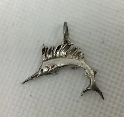 Vintage STERLING Silver SWORDFISH MARLIN Sea Fishing Fish Bracelet CHARM Pendant • $16