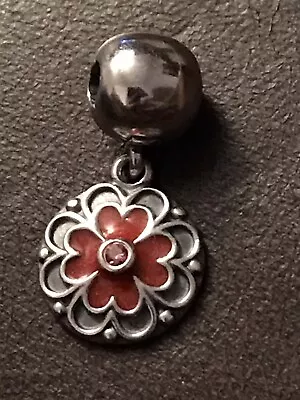 PANDORA Authentic Sterling Silver ALE S925 Red Enameled Flower + CZ Dangle Charm • $42.99