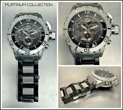 Men Large OVERSIZED DIVER Round Silver & Black Designer Fashion WRIST WATCH 48mm • $39.99