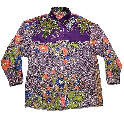 Vintage Eclectic Womens Blouse Colorful Printed Faith Patchwork Shirt Medium • $19.99