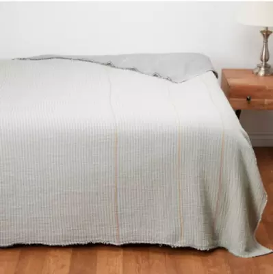 Coyuchi King Organic Cotton Topanga Matelasse Blanket - Cool Stripe • $254.15