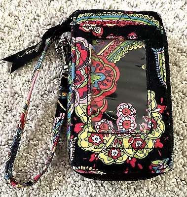 Vera Bradley Parisian Paisley Full Zip Wristlet Mini Wallet ID Holder Black Pink • $13.30