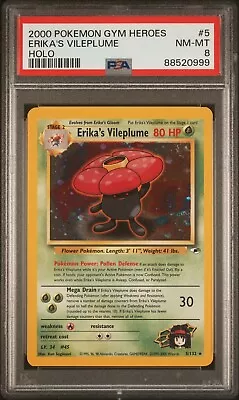 PSA 8 Pokemon Gym Heroes Unlimited Holo Rare Erika's Vileplume 5/132 • $32.99