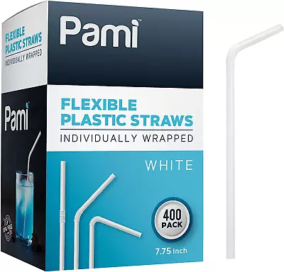 Flexible Plastic Straws Individually Wrapped [Pack Of 400] - 7.75” White Drinki • $14.42
