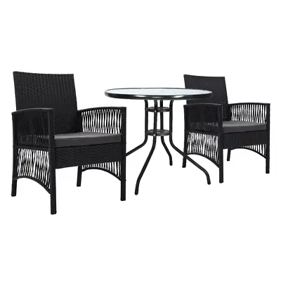 $316 • Buy Gardeon Outdoor Furniture Dining Chairs Wicker Garden Patio Cushion Black 3PCS T