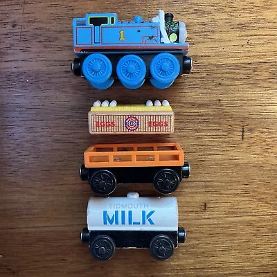 Thomas Comes To Breakfast Wooden Railway Lot Egg Cargo Milk Tanker Car Train Set • $32.98