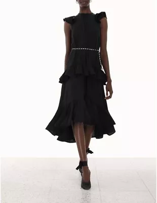 Zimmermann Frilled Tank Midi Dress Black - Size 0 • $390