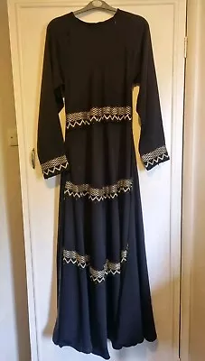 Ladies' Abaya Maxi Jet Black And Gold Dress 10-12 • £4.99