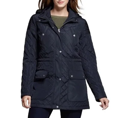 Merona Womens Jacket Full Zippered Anorak Atlantic Hood Black Sz M  • $21.28