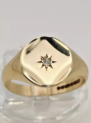 Diamond Signet Ring 9ct 9 Carat Solid Gold Jewellery Size UK R US 9 EU 59 • £199.99