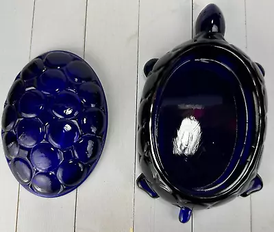 WESTMORELAND THOUSAND EYE TURTLE COBALT BLUE COVERED Trinket Dish Vintage 7.5  • $148