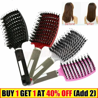 Magical Brush Detangle Detangling Natural Boar Bristle Hair Care Brush Curved • £5.29