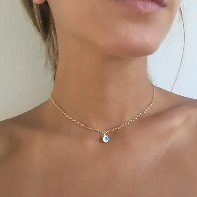 $12.99 • Buy Evil Eye Necklace Choker Thin Chain Simple Delicate Dainty Charm Hamsa Jewelry