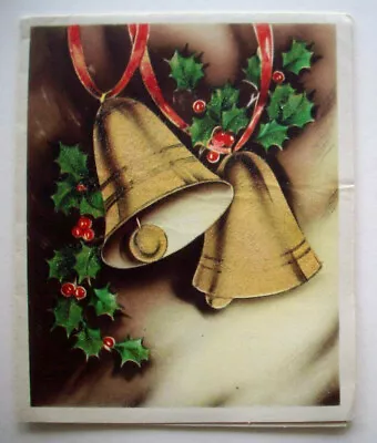 40's Glitter Bells & Holly  Vintage Christmas Greeting Card *E10 • $6.99