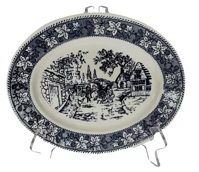 Vintage Shakespeare Country Blue White Platter Leaves Village 9  Homer Laughlin • $49.97