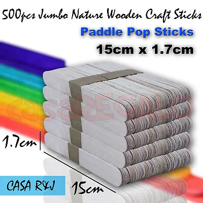 500pcs Jumbo Natural Wooden Craft Sticks Paddle Pop Sticks 15cm X 1.7cm • $19.81