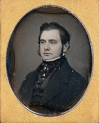 English Young Man With Long Sideburns Gold Tie Pins 1/9 Plate Daguerreotype S556 • $101.25