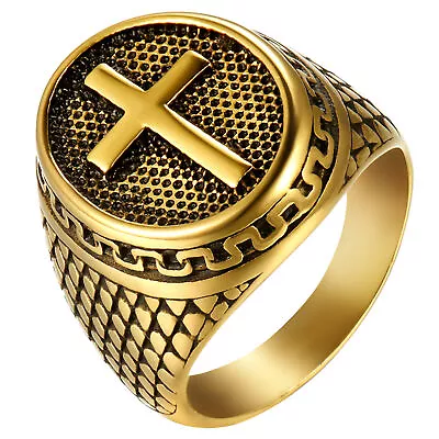 Men's Stainless Steel Crucifix Jesus Cross Ring Christian Prayer Band Size 7-15 • $10.44