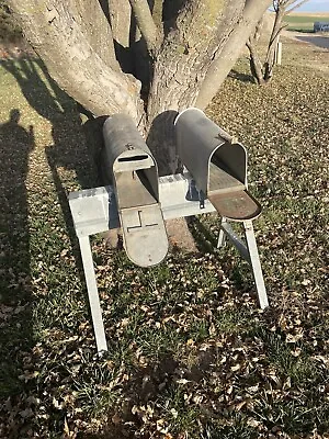 2 Vintage Galvanized Metal Rural Farm Mailboxes Rare Locked Compartment Bullet  • $60