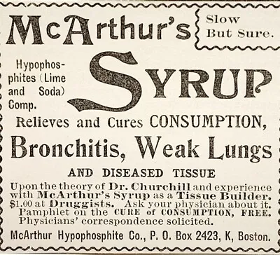 1894 McArthur's Syrup Quack Medicine Victorian Medical Advertisement 2.25 X 2 • $7.70