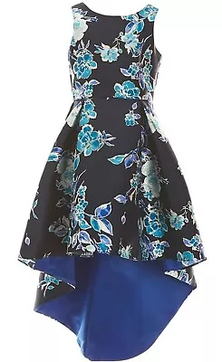 Rare Editions Big Girl's Sleeveless Floral Mikado Hi-Lo Fanciful Dress-Size-14 • $49.99
