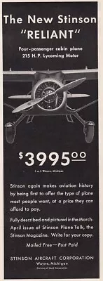 $11.49 • Buy FIVE 1930's Stinson Reliant Aircraft Ads 7/29/2022b