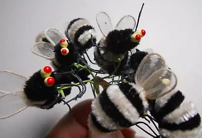 Authentic VTG Japan Chenille White & Black Jacket Bumble BEES Lot Of 10 Stems • $15.99