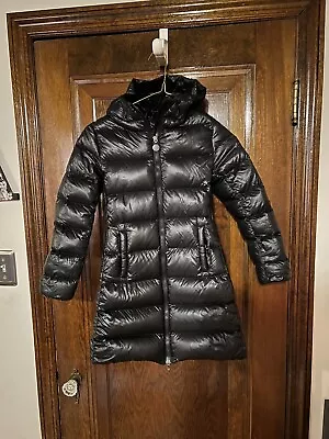 Moncler Girl's Black Hooded Quilted Down Coat Size 8 • $250