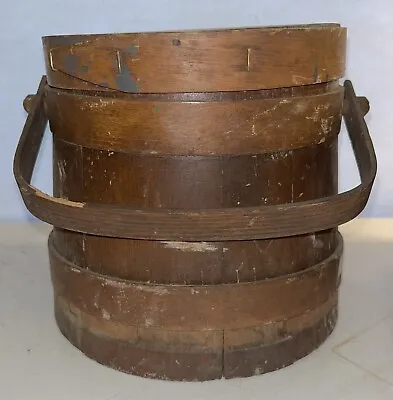 Antique Wooden Firkin Bucket W/Lid Sewing Bucket Storage Bucket • $63.20