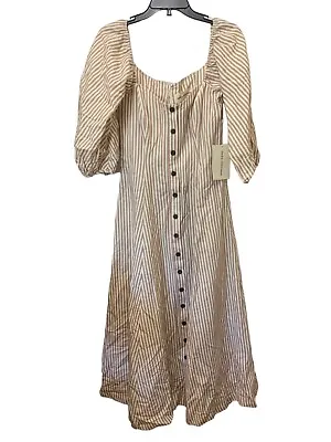 MARA HOFFMAN Midi A-Line Dress US2 Linen Blend Striped Cream Camel XS • $139