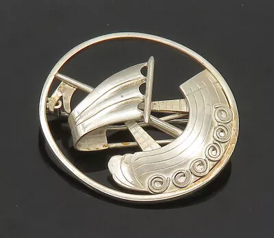 ENGLAND 925 Sterling Silver - Vintage Sailing Ship Motif Brooch Pin - BP8154 • $68.71