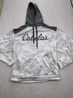 Cabelas Unisex Mens L Pullover Hoodie Gray Camo Kangaroo Pocket Sweatshirt • $13.33