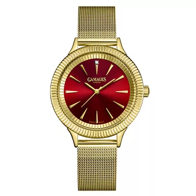 Ladies Watch Diamond Quartz Gold Fluted Stainless Mesh Bracelet GAMAGES • £59.99