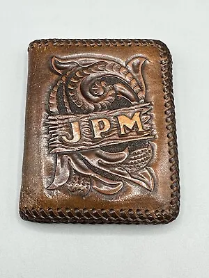 Vintage Tooled Leather Biker Wallet JPM Brown Cowboy Western • $20.79