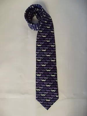 NEW NWT Men's JOS A BANK Purple & White Necktie Tie ~ MUSTACHES ~ 100% Silk • $23.99