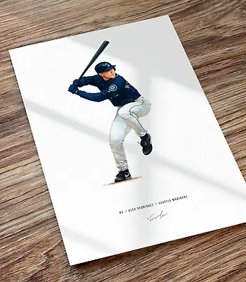 Alex Rodriguez ARod Seattle Mariners Baseball Illustrated Print Poster Art • $19