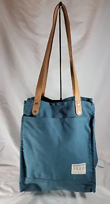 Feed Projects Sea Blue Cotton Canvas Leather Multi-Pocket Shoulder Tote Bag • $30