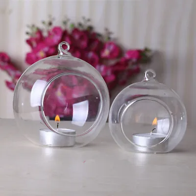 Glass Globe Balls Hanging Tealight Candle Holder Fillable Bauble Hanging Wedding • £10.95