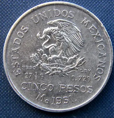 Mexico 5 Pesos 1951 Silver Coin • $32