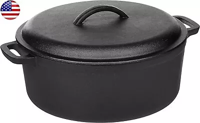 Pre-Seasoned Cast Iron Round Dutch Oven Pot W/Lid & Dual Handles 7-Quart Black • $47.37