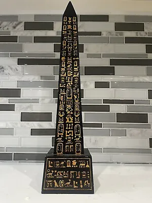 Ebros Egyptian Temple Of Ra Gold Black Luxor Obelisk With Hieroglyphs Statue 8 H • $20