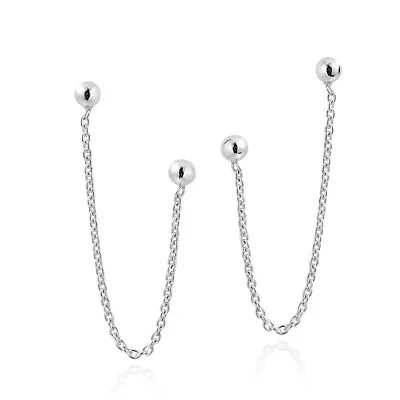 Rare Double Ball  Pierced Chain .925 Silver  Earrings • $16.99