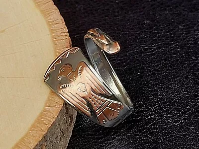 Pure Copper & Silver Spoon Adjustable Ring Native American Thunderbird Ring • $17.95