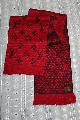 Louis Vuitton Scarf Shawl Stole Red Lv Logo Authentic Wool Silk Italy Made • $139