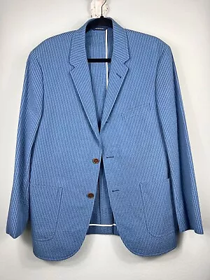 Brooks Brothers Blazer Mens 44R Seersucker Cambridge 1818 3 Button Summer Blue • $129.99